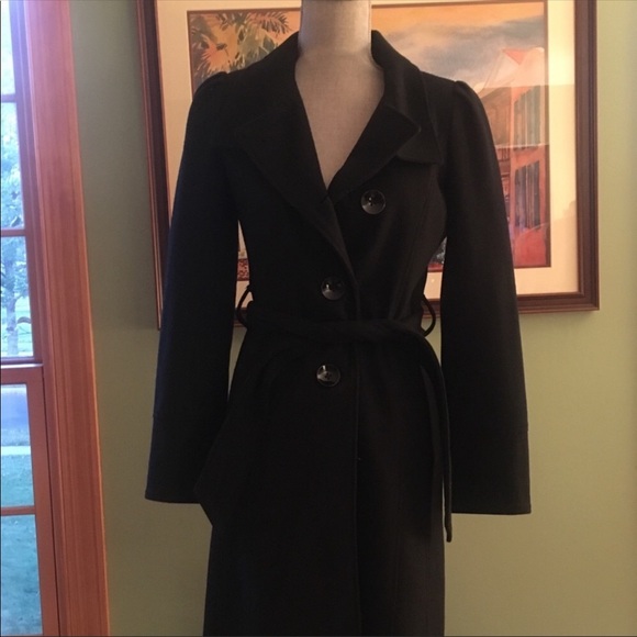 Guess Puff Sleeve Black Wool Blend Belted Coat XS - Picture 6 of 8